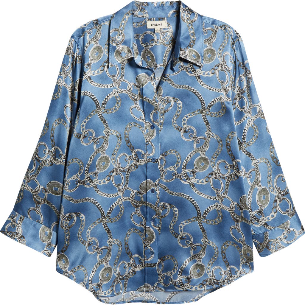 L Agence Dani Silk Blouse In Blue Horizon/silver Good Luck