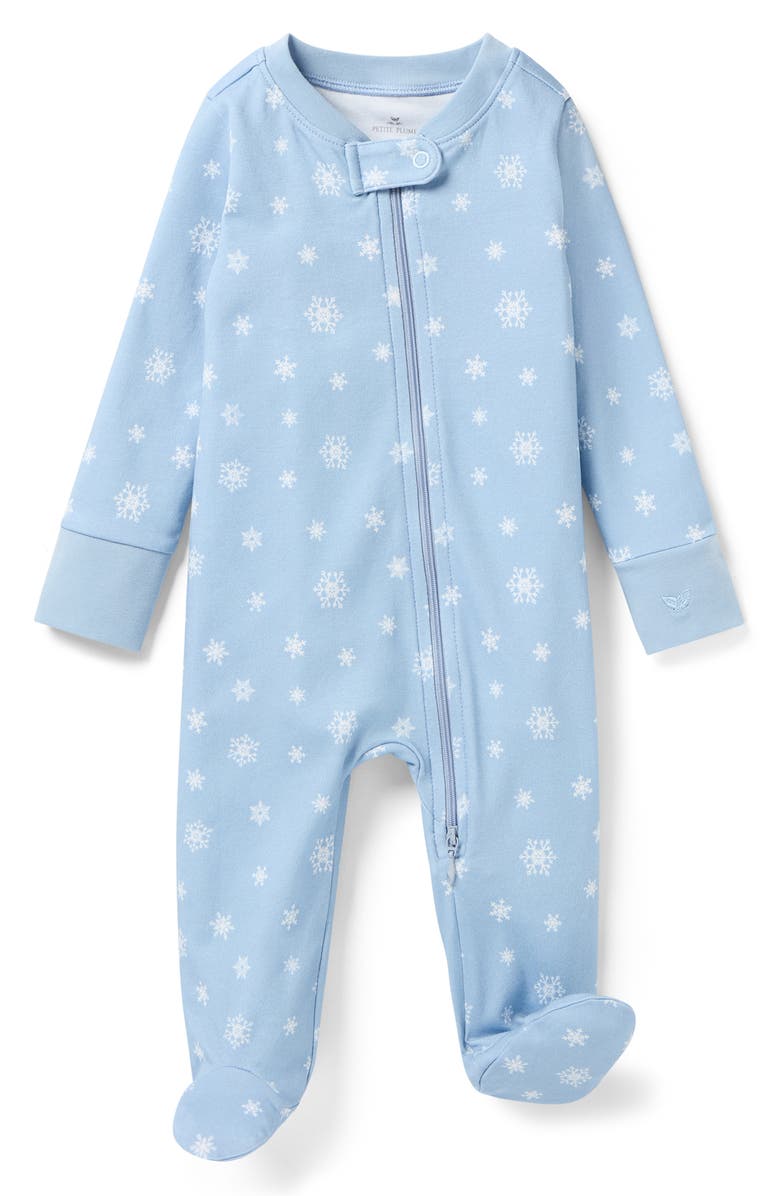 Petite Plume Print Pima Cotton Fitted One-Piece Pajamas, Main, color, Blue
