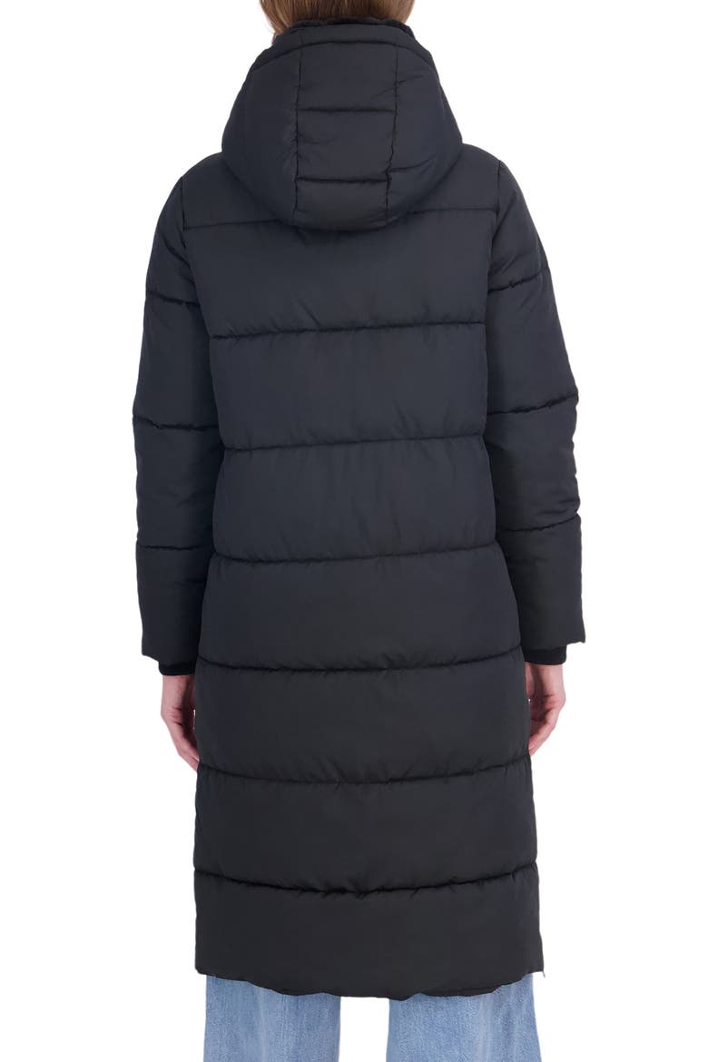 Faux Fur Lined Long Puffer Parka with Hood, Alternate, color, BLACK