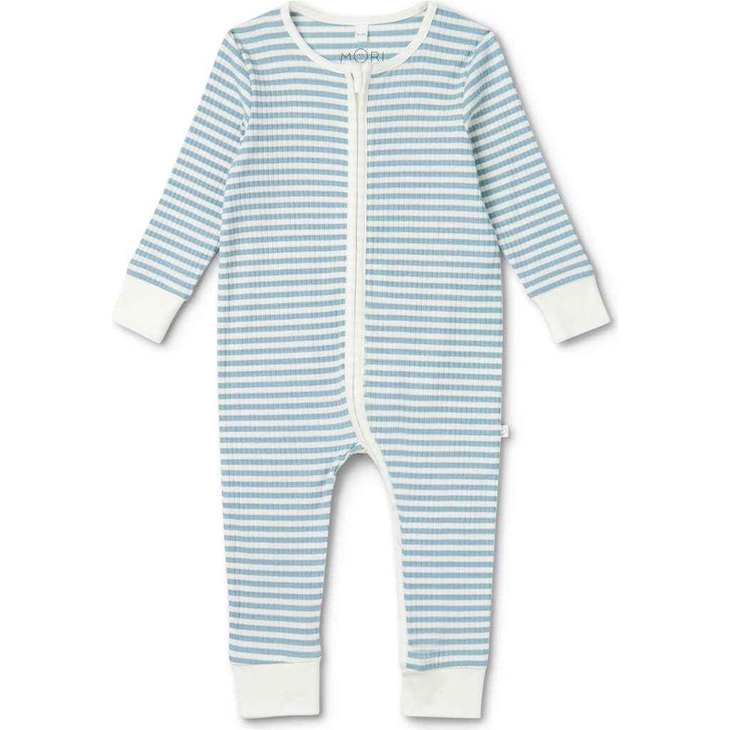 Mori Kids' Stripe Rib One-piece Romper In Sea Stripe