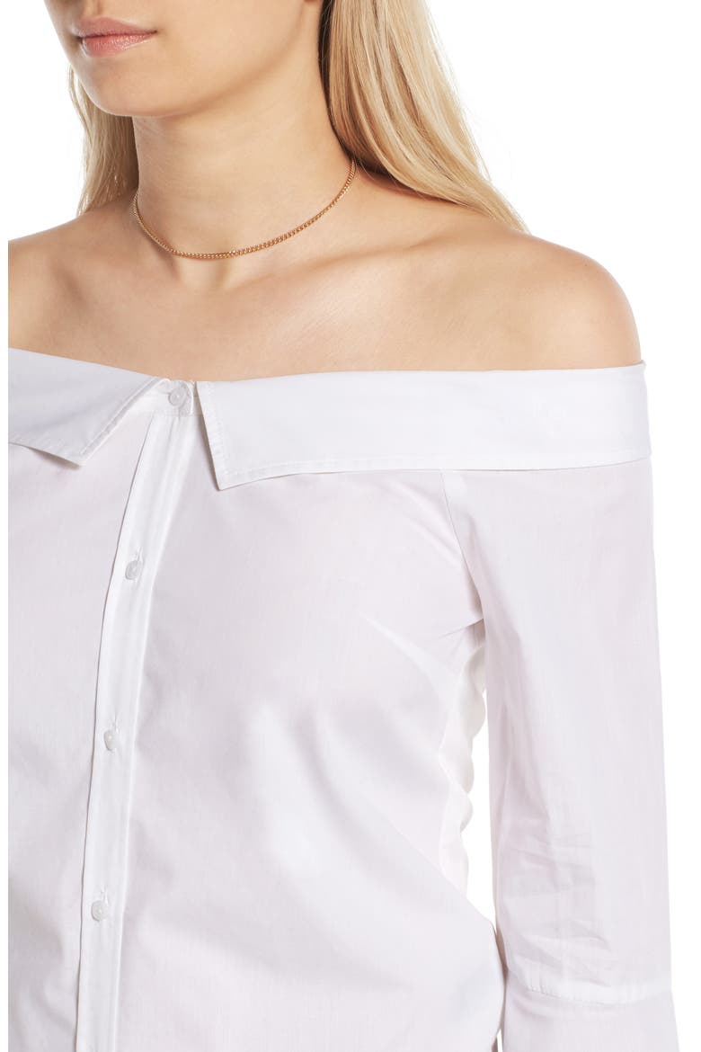 Portrait Collar Stripe Blouse, Alternate, color, WHITE