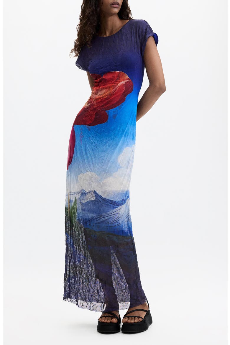 Graphic Print Jersey Dress, Main, color, BLUE