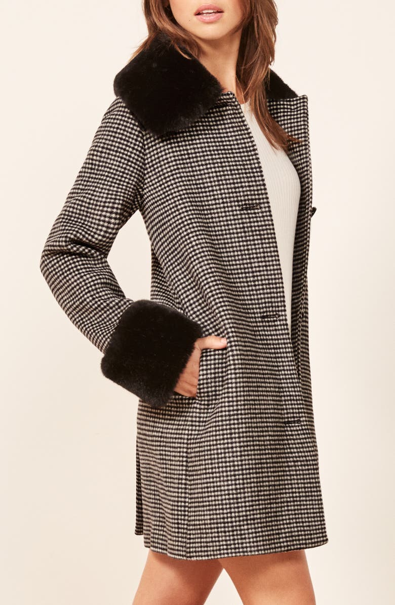 Reformation Lucille Faux Fur Trim Coat, Alternate, color,