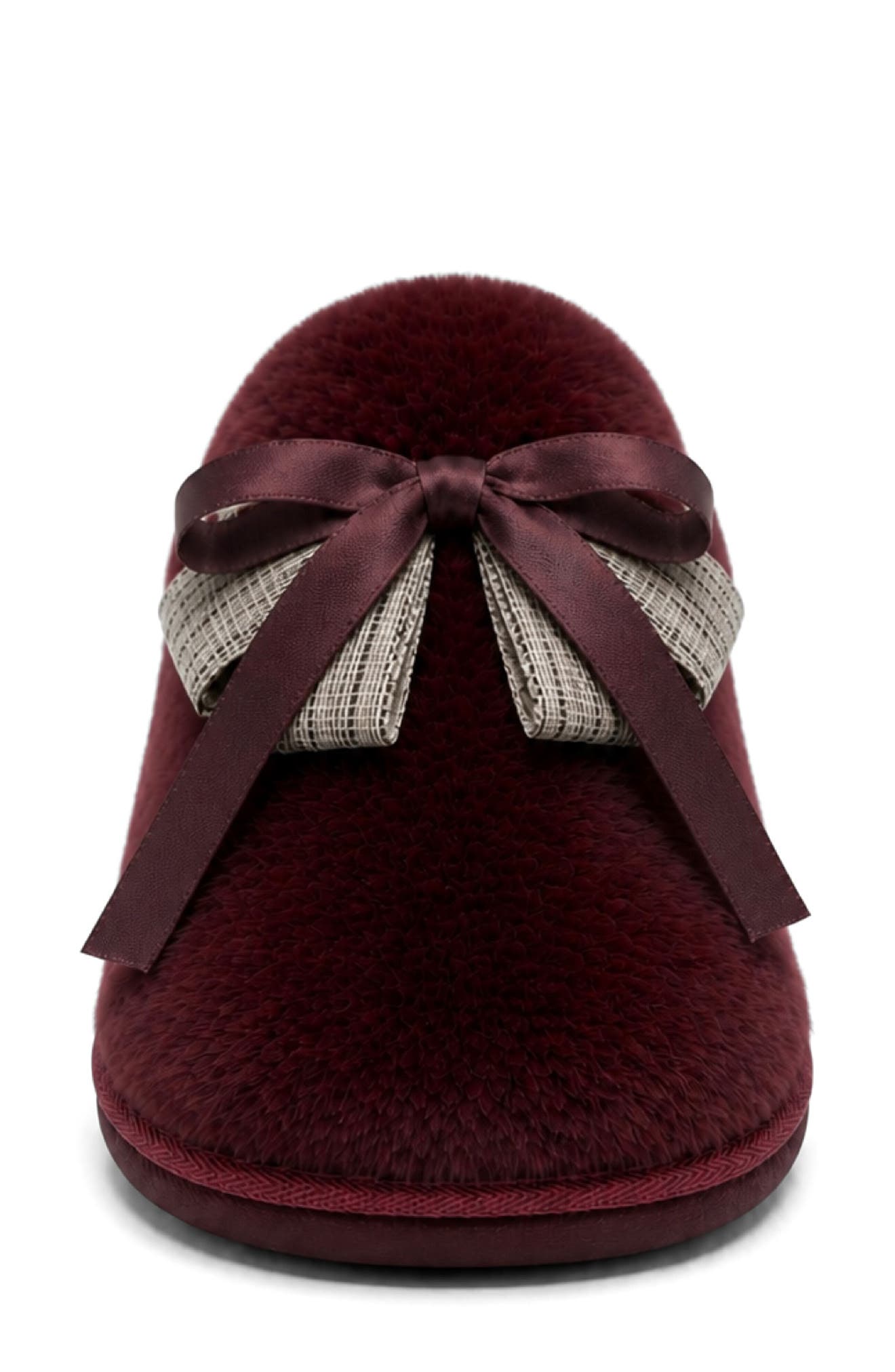 Butterfly Faux Fur Scuff Slipper, Alternate, color, OXBLOOD