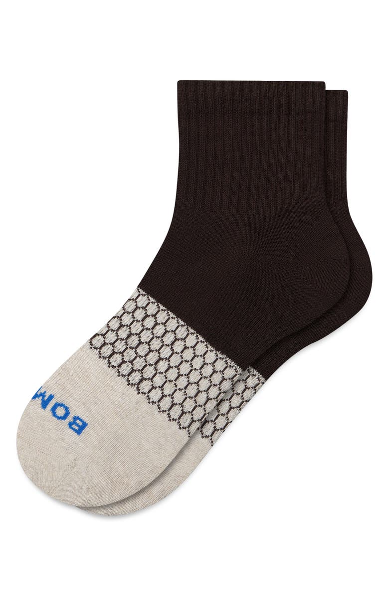 Bombas Heather Toe Block Quarter Crew Socks, Main, color, Chai X Espresso