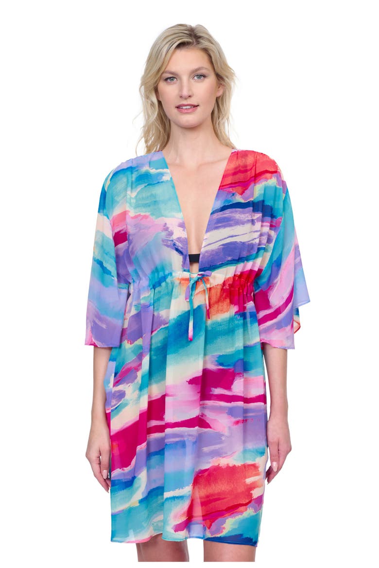 Palma De Mallorca V-Neck Beach Dress with Adjustable Tie, Main, color, MULTI