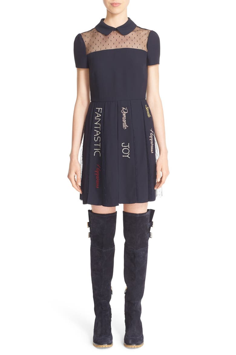 Embroidered Dress, Main, color, NAVY