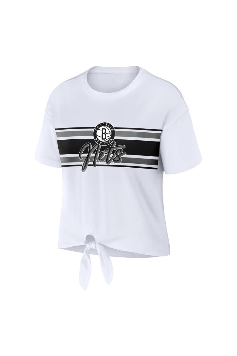 Women's WEAR by Erin Andrews  White Brooklyn Nets Tie-Front T-Shirt, Alternate, color, White