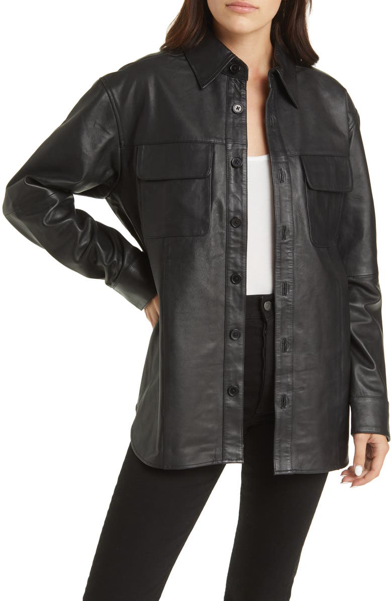 Deadwood Shoreline Recycled Lambskin Leather Shirt Jacket, Main, color, 