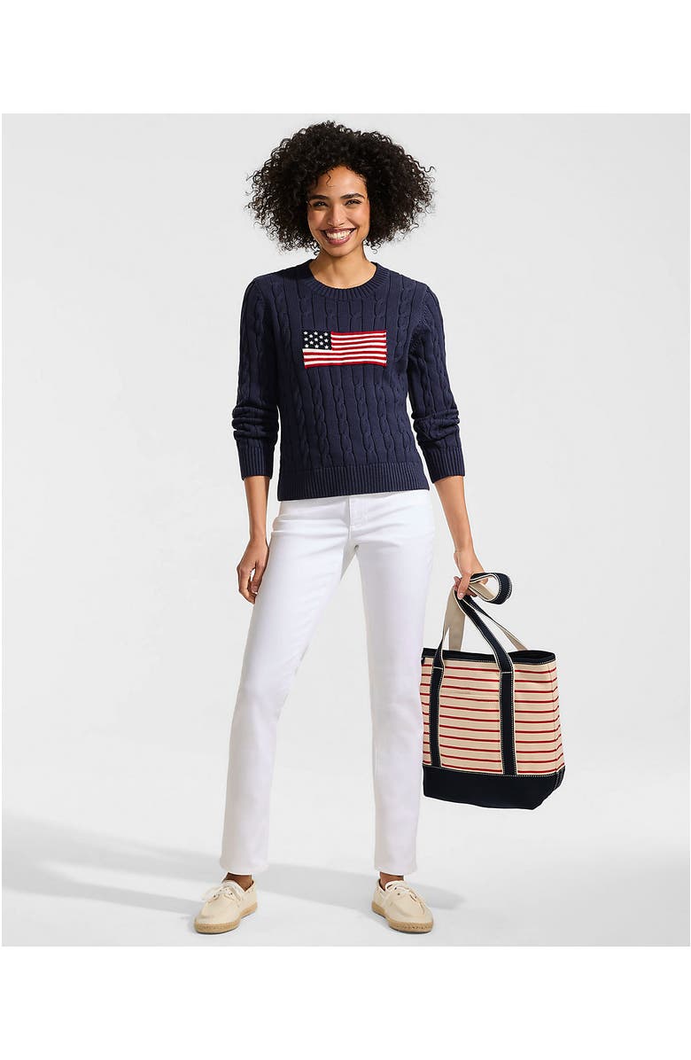 Lands' End American Flag Drifter Cable Sweater, Alternate, color, Flag/Faded Navy
