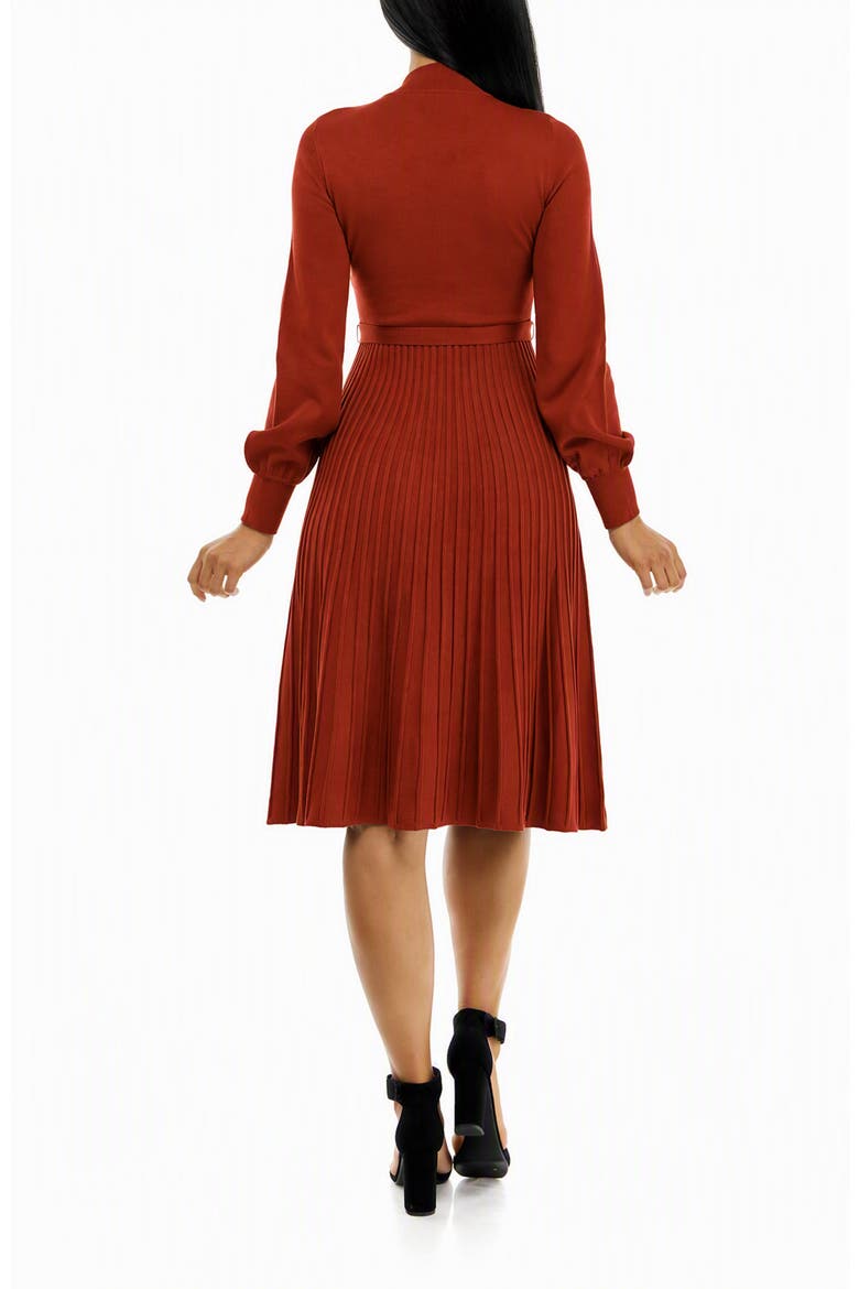 Tie Waist Fit & Flare Sweater Dress, Alternate, color, RUST
