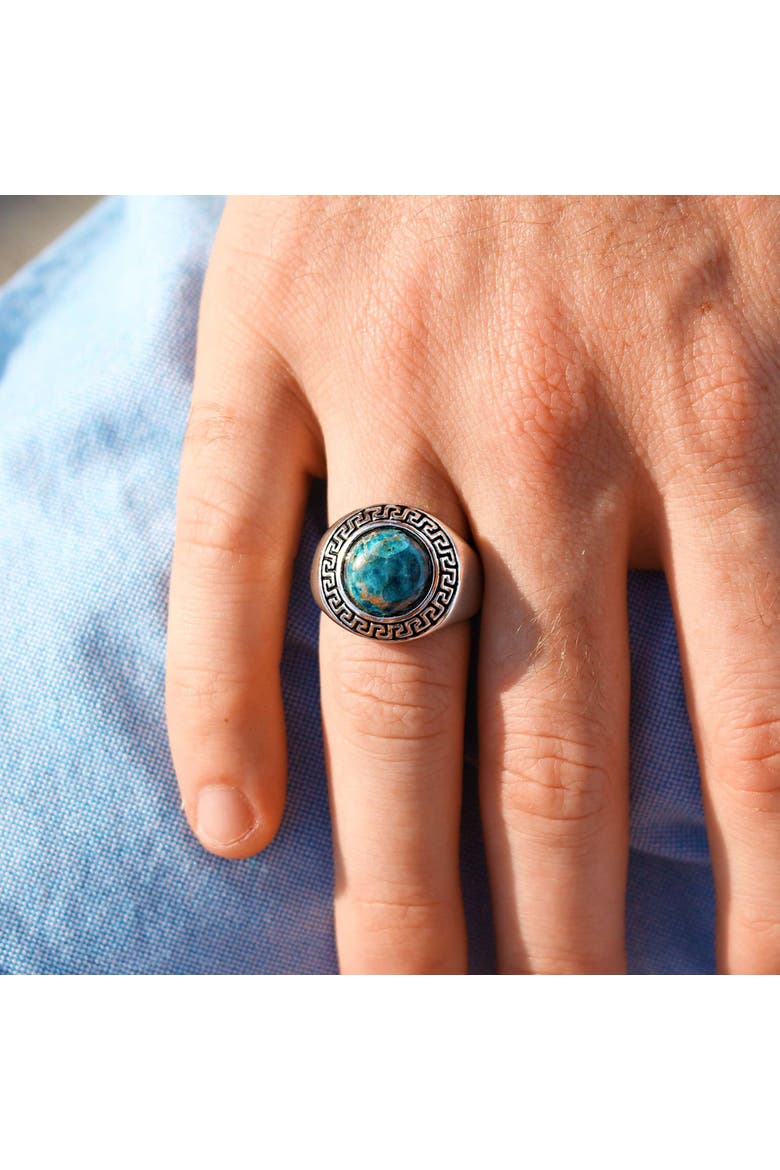 Blue Apatite Sterling Silver Men Signet Ring, Alternate, color, Silver