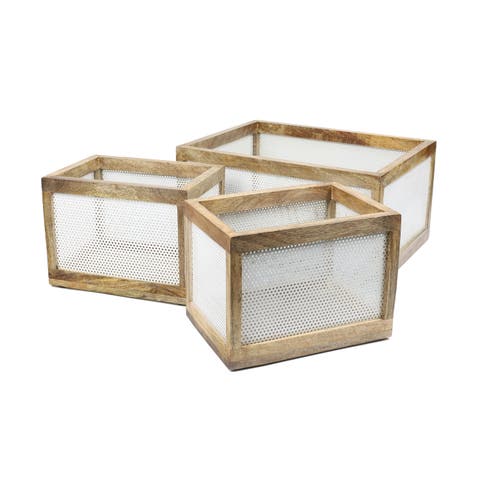Fallon Modern Minimalist Handmade Wooden Metal Nesting Storage Baskets