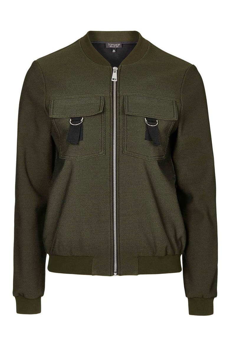 D-Ring Detail Twill Bomber Jacket, Alternate, color, OLIVE