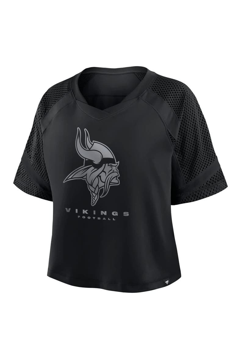 Women's Fanatics Minnesota Vikings Oversized Raglan V-Neck Blackout Fashion Jersey, Alternate, color, Black
