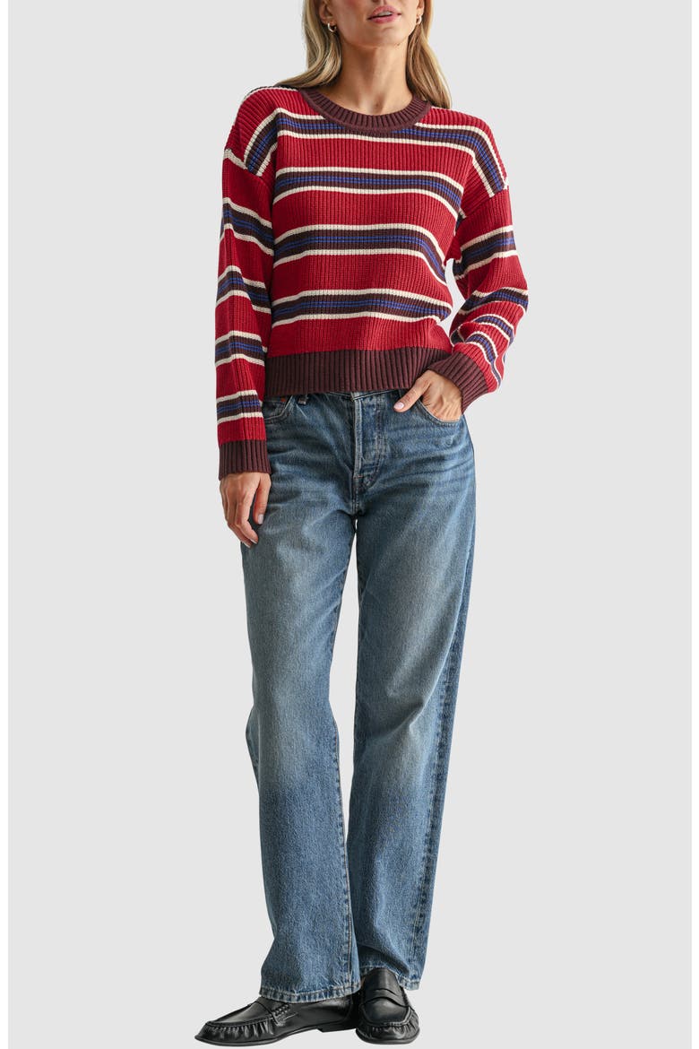 Stripe Crewneck Sweater, Alternate, color, RASPBERRY MULTI STRIPE
