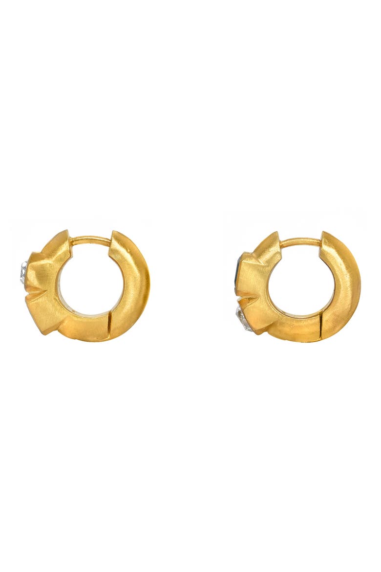 Bezel Set Emerald & Diamond Huggie Hoop Earrings, Alternate, color, GOLD/ DIAMOND/ EMERALD
