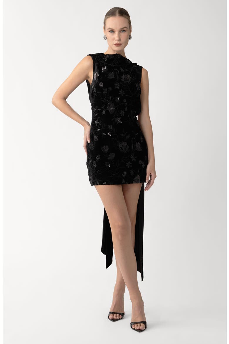 Floral Sequin Velvet Cocktail Dress, Alternate, color, BLACK