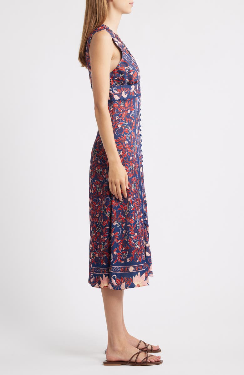 FARM Rio Boho Floral Scarf Print Sleeveless Midi Dress, Alternate, color, Navy Blue