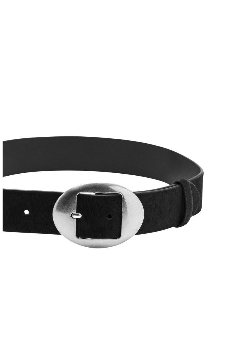 Oval Buckle Calf Hair Belt, Alternate, color, BLACK