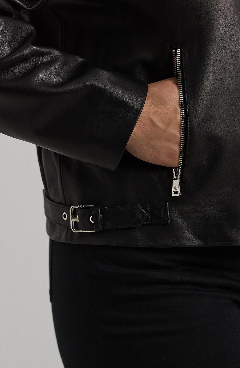 Lauren Ralph Lauren Lambskin Leather Jacket, Alternate, color, Black