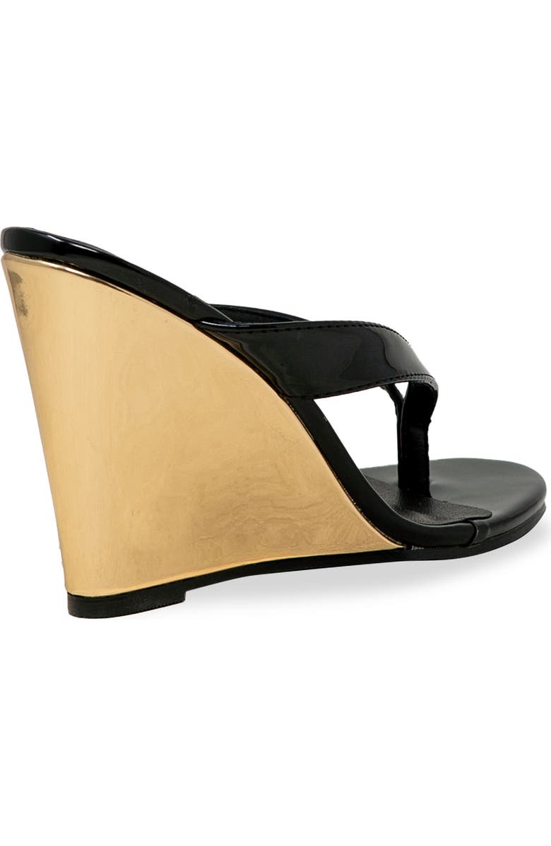 CHASE AND CHLOE Toe Post Wedge Sandal, Alternate, color, Black Patent