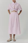 De Loreta Myriam Short Sleeve Knot Front Cotton Top
