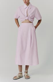 De Loreta Myriam Short Sleeve Knot Front Cotton Top