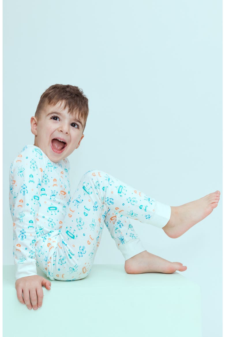 Kids Organic Two-Piece Pajama Set, Alternate, color, ORANGE/ BLUE