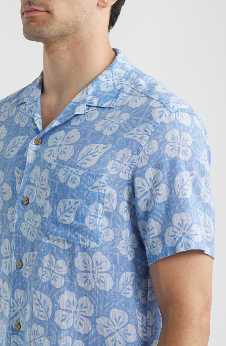 vineyard vines Hawaiian Floral Linen Blend Camp Shirt, Alternate, color, Floral - Coastline