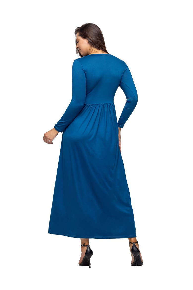Long Sleeve Empire Waist Pocket Maxi Dress, Alternate, color, Teal