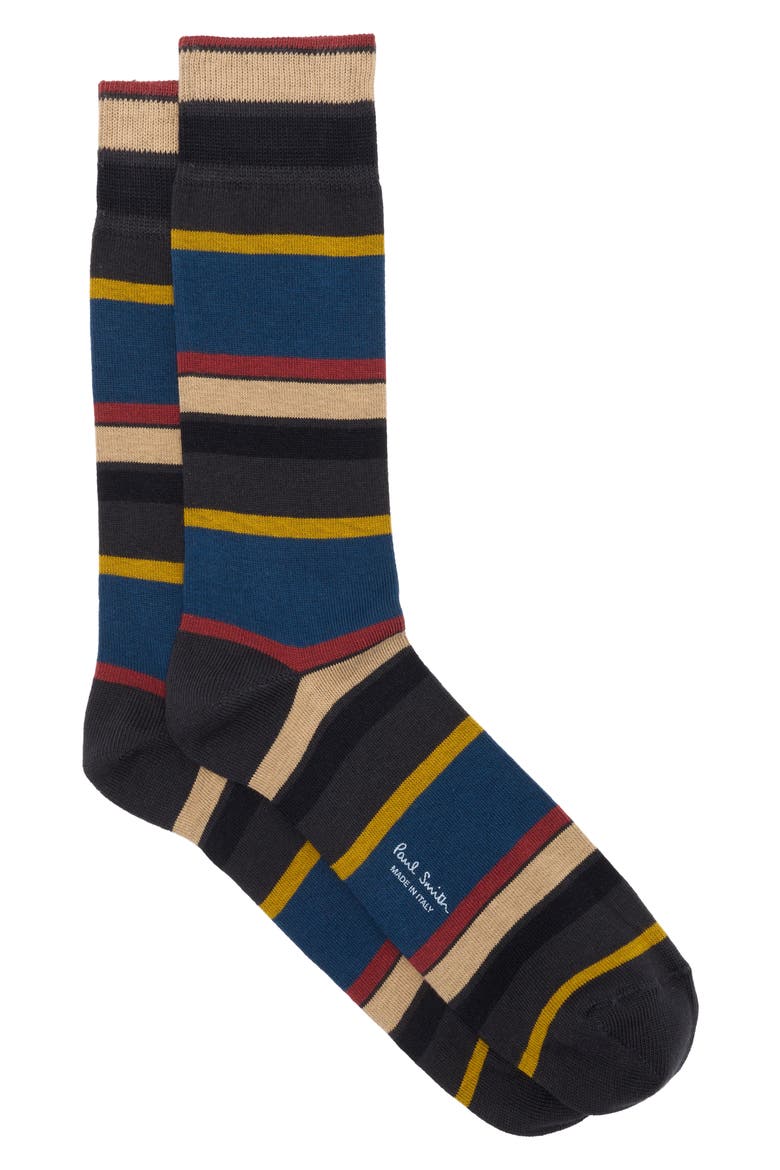 Mixed Stripe Cotton Blend Dress Socks, Main, color, PETROL BLUE