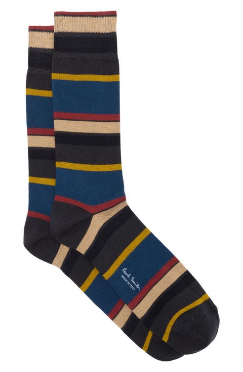 Mixed Stripe Cotton Blend Dress Socks