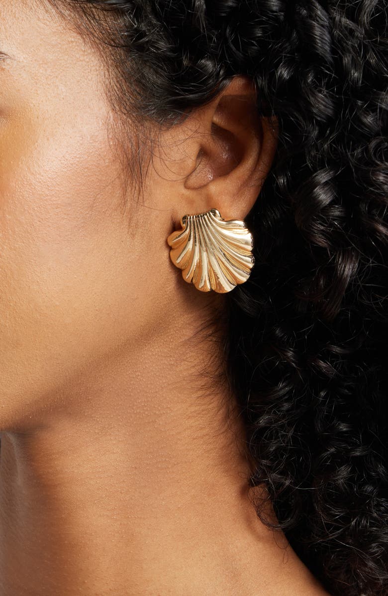 Open Edit Scallop Shell Stud Earrings, Alternate, color, Gold