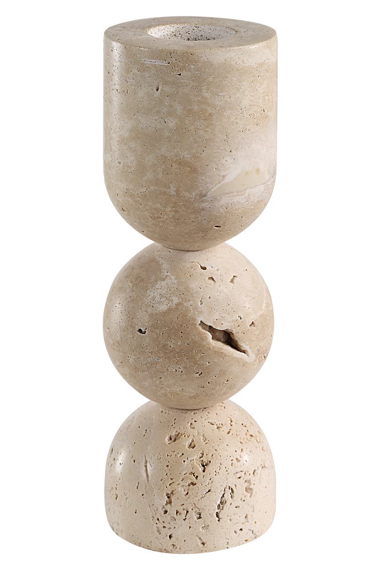 Travertine Candle Holders, Alternate, color, BEIGE