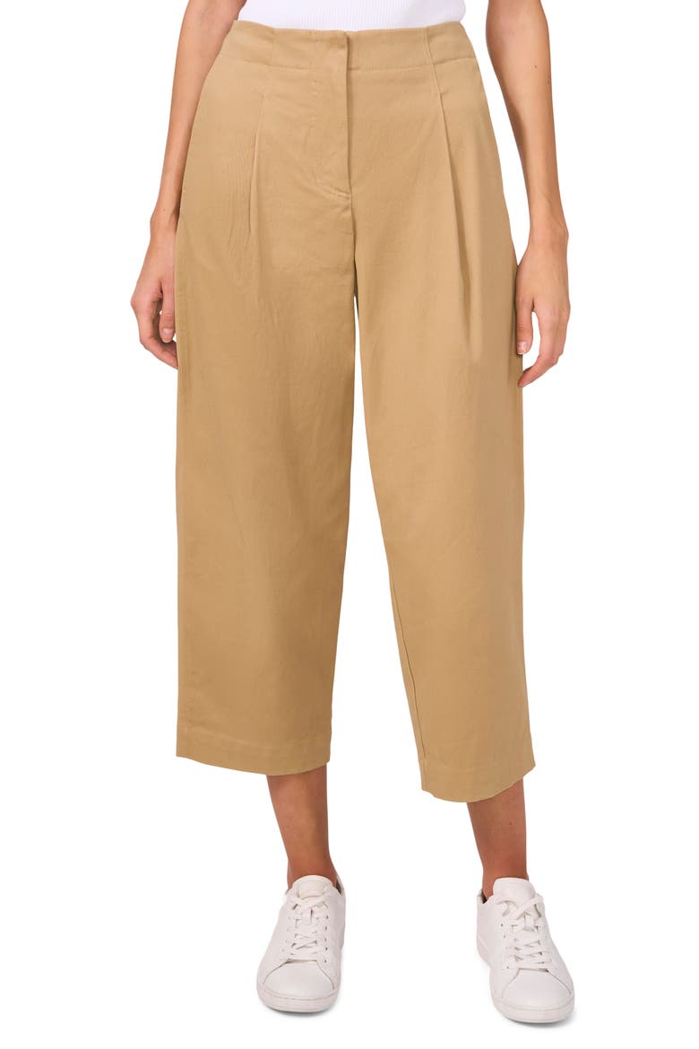 Pleated Front Barrel Leg Twill Pants, Main, color, CAMEL