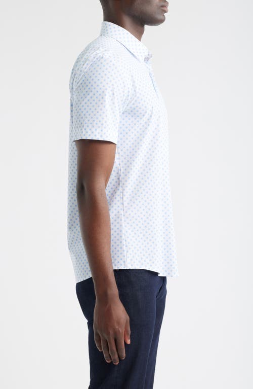 Hugo Boss Boss Roan Kent Geo Print Short Sleeve Performance Button-up Shirt In Blue