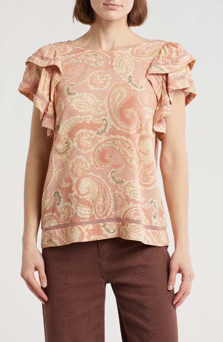 Daniel Rainn Mesh Inset Flutter Sleeve Top, Main, color,