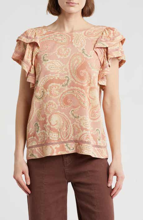 Daniel Rainn Mesh Inset Flutter Sleeve Top