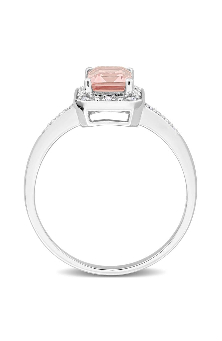 DELMAR Emerald Cut Morganite & Diamond Halo Ring, Alternate, color, Pink