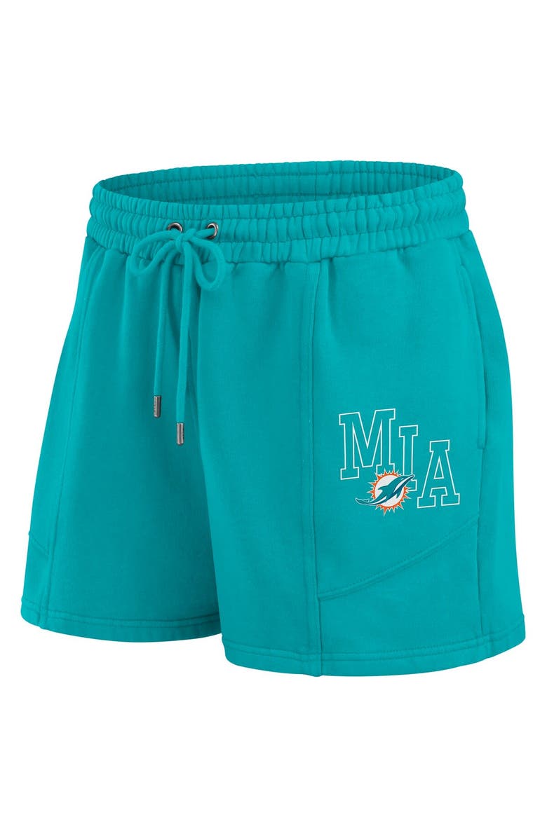 WEAR by Erin Andrews Women's WEAR by Erin Andrews Aqua Miami Dolphins Washed Fleece Long Sleeve T-Shirt & Shorts Lounge Set, Alternate, color, Aqua