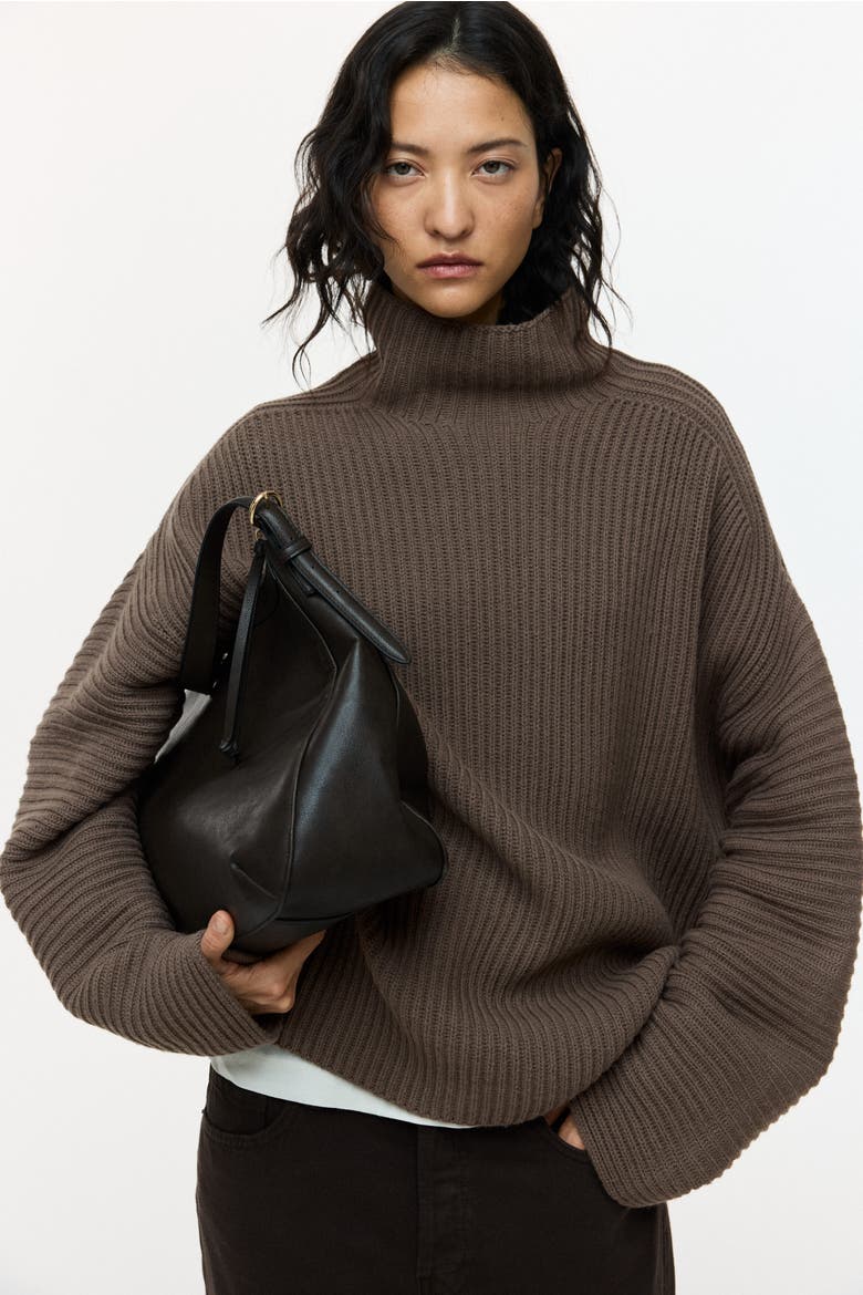Rib-knit Wool-blend Jumper, Main, color, Dark taupe