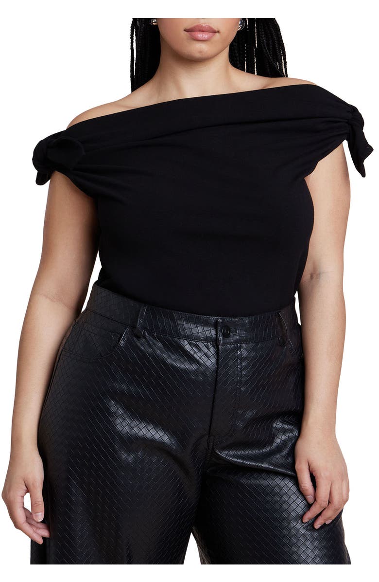 ELOQUII Off Shoulder Top With Ties, Main, color, Black Onyx