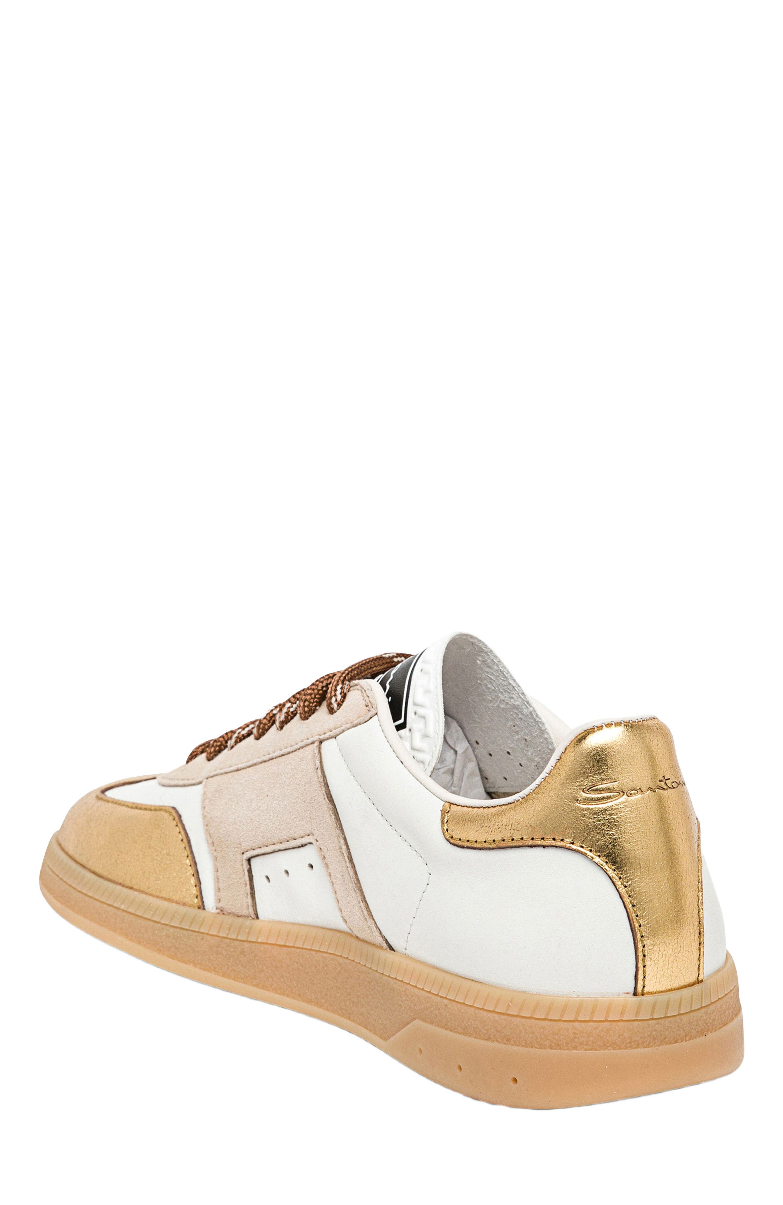 Santoni Women's leather and suede DBS Oly sneaker, Alternate, color, White/Beige/Silver