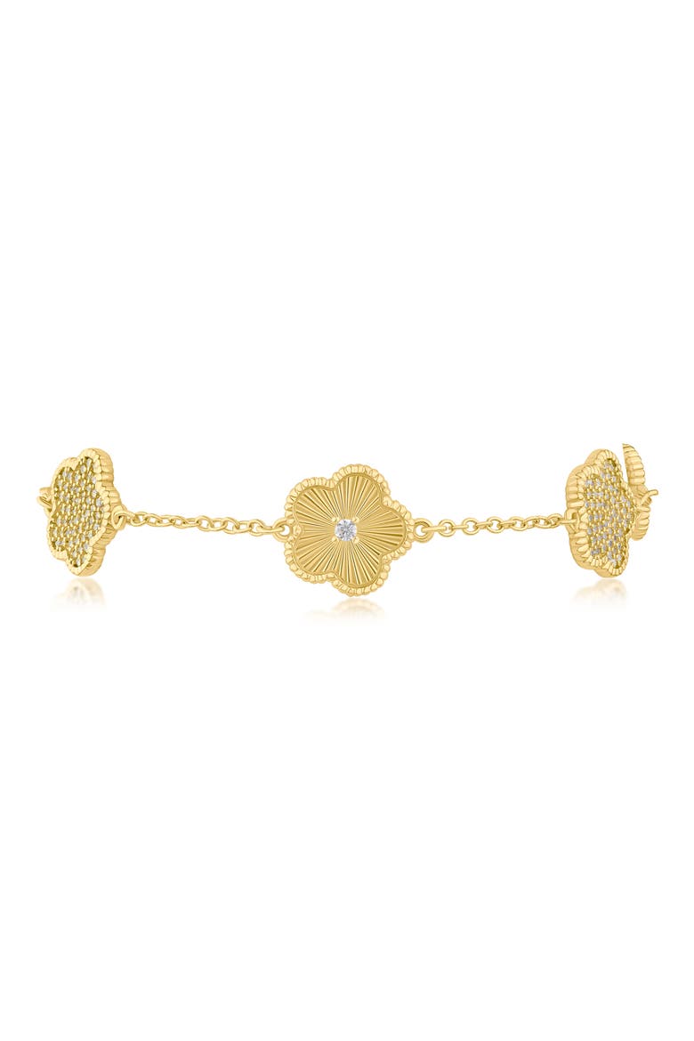 Pavé Cubic Zirconia Clover Station Bracelet, Alternate, color, GOLD
