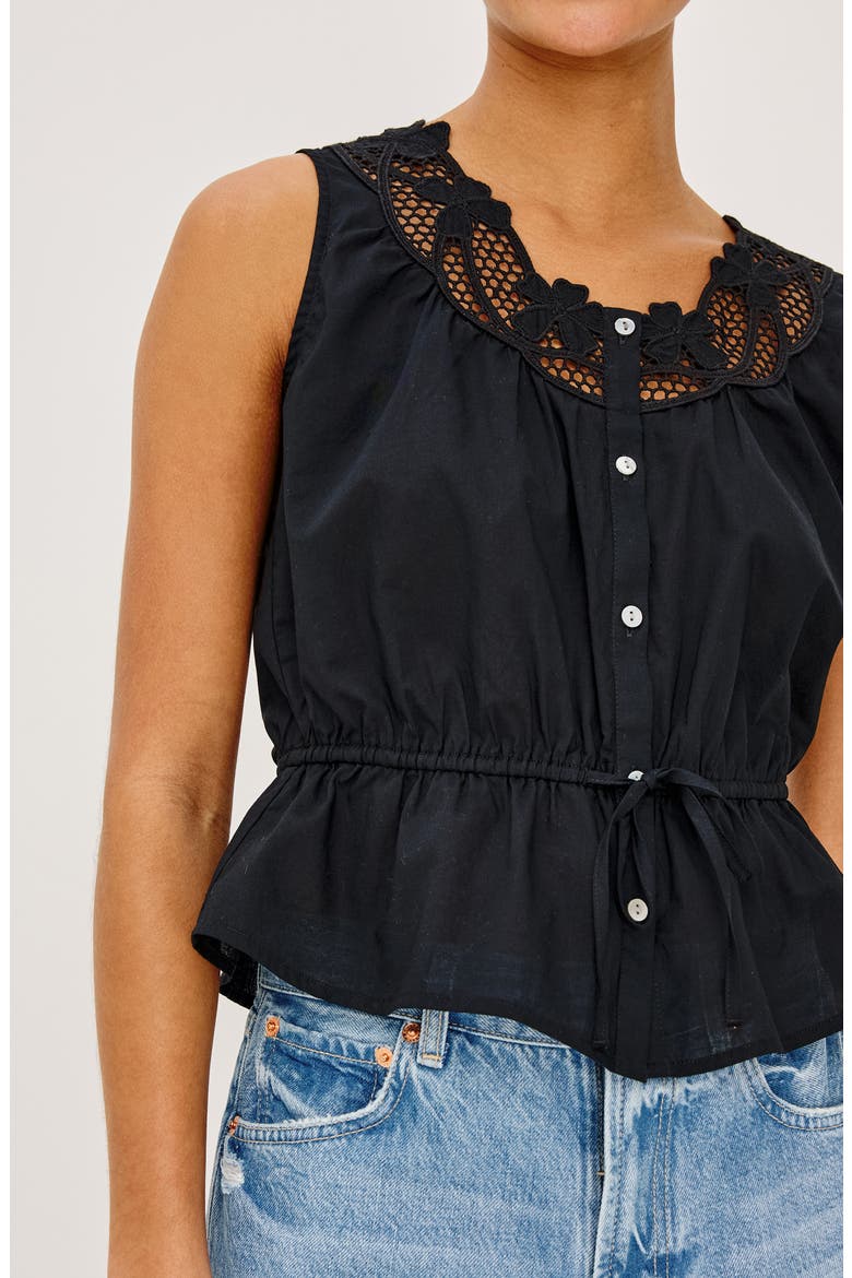 Leilani Peplum Cotton Button-Up Top, Alternate, color, BLACK