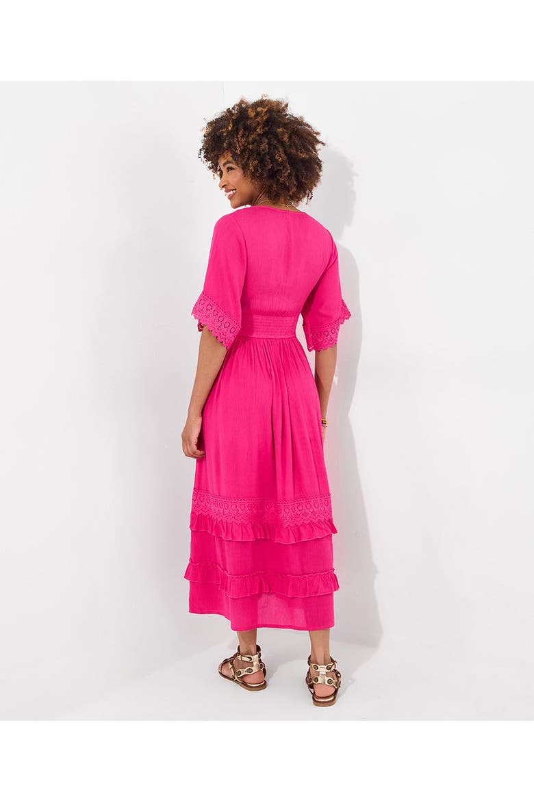 Crochet Trim Boho Midi Dress, Alternate, color, FUCHSIA