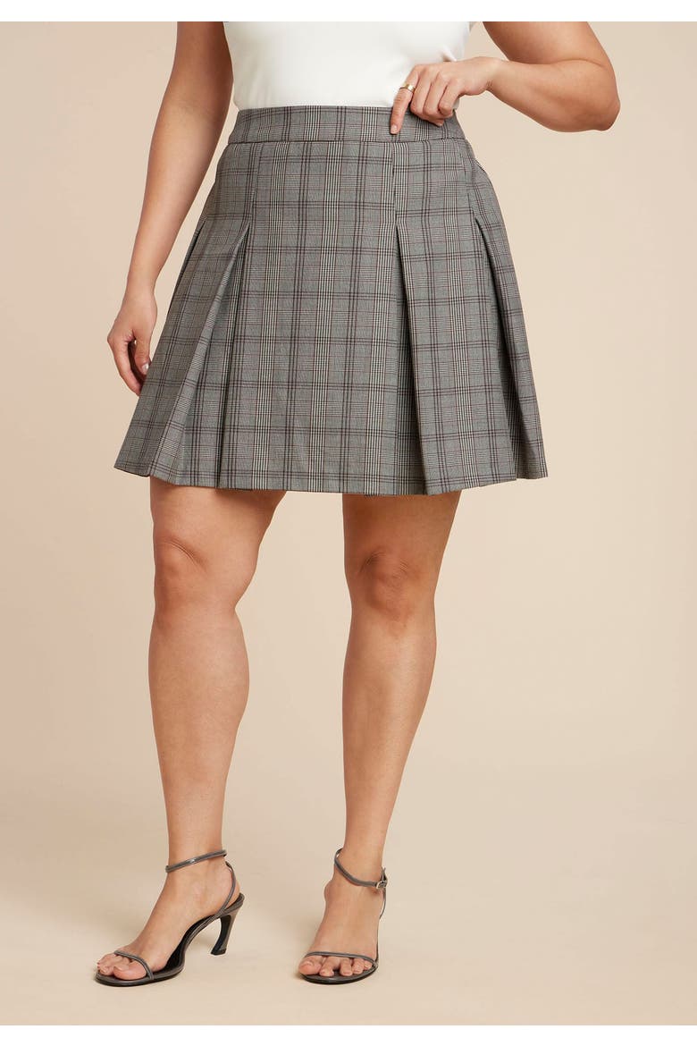 Pleated Mini Skirt, Alternate, color, GREY PLAID