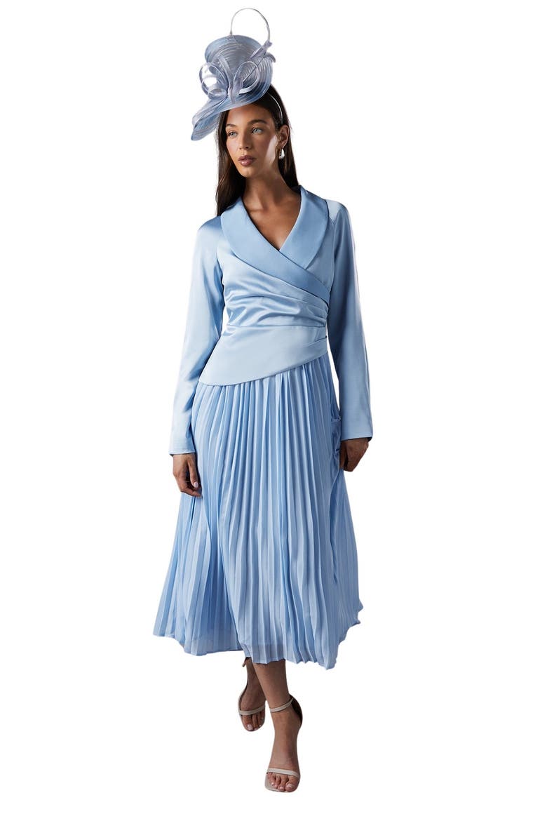 Tailored Pleat Skirt Midi Dress, Main, color, Blue