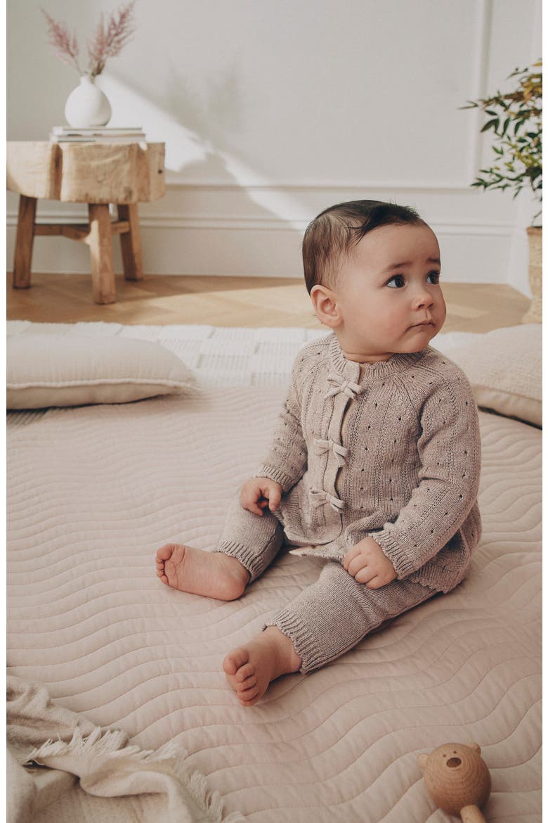 Kids' 2-Piece Knitted Peplum Cardigan & Leggings Set, Alternate, color, BROWN